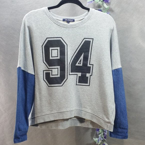 Maru.a Sweat Shirt With Denim Sleeves SZ (F) - Picture 1 of 4